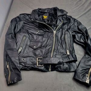Virgina Slims Womens‎ Size Medium Leather Jacket Black Long Sleeve Full Zip Crop